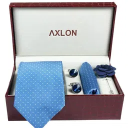 axlon Polka Dotted Tie For Men – Formal Ties Set With Pocket Square, Cufflink & Flower Pin With Gift Box For Mens, Silk Fabric Neckties Gift Sets For Men’s (P0) image 3