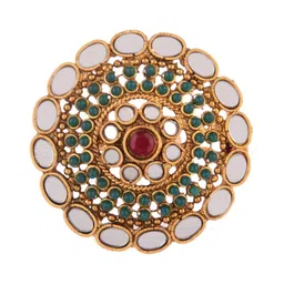 Efulgenz Women Gold-Plated Green & White Traditional Crystal Studded Adjustable Ring-picture-12
