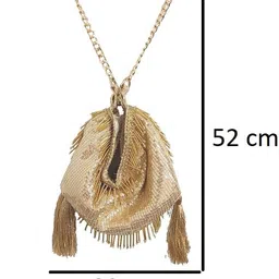 athizay handbag Golden Sequin Cutdana Work dual use potli pyramid/samosa shaped Potli which opens into small shoulder bag for ladies with Golden chain and tassel Embellishment image 3