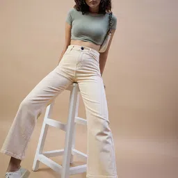 The Roadster Lifestyle Co. Off White Women High-Rise Wide Leg Pure Cotton Jeans-image-18