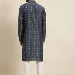 SOJANYA Men Charcoal Grey & Off White Ethnic Motifs Kurta image 4