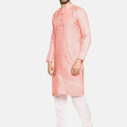 PAROKSH Men Pink Thread Work Pastels Dobby Kurta image 5
