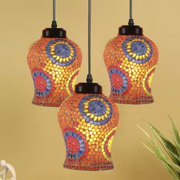 Devansh White & Blue Mosaic Glass Hanging Lamp image 2