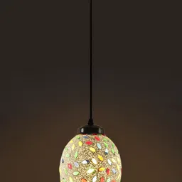 Devansh White & Red Mosaic Glass Hanging Lamp image 2
