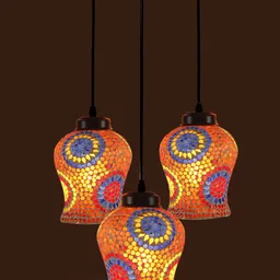 Devansh White & Blue Mosaic Glass Hanging Lamp image 4