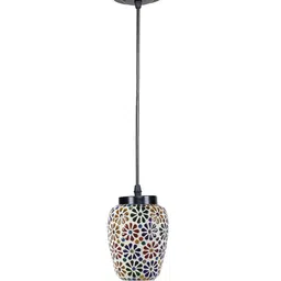 Devansh White & Red Mosaic Glass Hanging Lamp image 5
