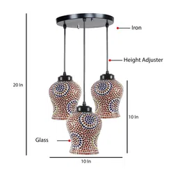 Devansh White & Blue Mosaic Glass Hanging Lamp image 3