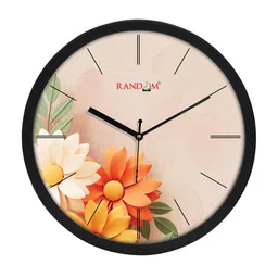 RANDOM Black & Peach Flower Modern Stylish Analogue Contemporary Wall Clock image 2