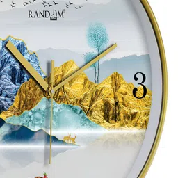RANDOM Gold Toned & Blue Printed Contemporary Round Wall Clock image 4