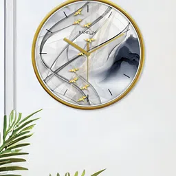 RANDOM Gold Toned & White Printed Contemporary Round Wall Clock image 4