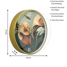 RANDOM Gold Toned & Green Printed Contemporary Round Wall Clock image 5