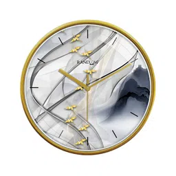 RANDOM Gold Toned & White Printed Contemporary Round Wall Clock image 3