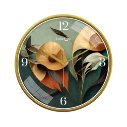 RANDOM Gold Toned & Green Printed Contemporary Round Wall Clock image 4