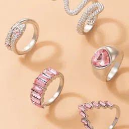 DESTINY JEWELS Set Of 5 Stone-Studded Adjustable Finger Ring image 1