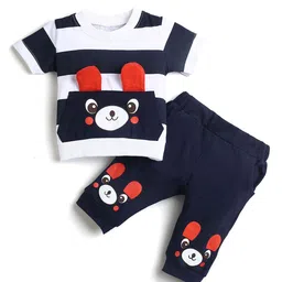 Hopscotch Boys Navy Blue Printed Pure Cotton T-shirt with Trousers-picture-30