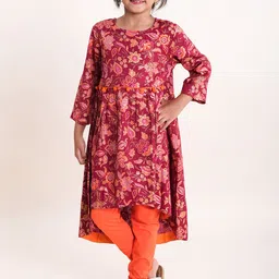 KiddoPanti Girls Round Neck Floral Printed Regular Kurta With Leggings-picture-39