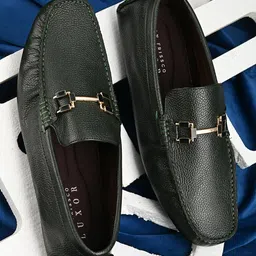 San Frissco Men Green Solid Leather Driving Shoes-picture-27