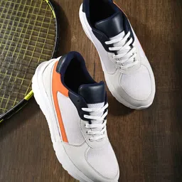 Roadster Men White & Orange Colourblocked Lace-Ups Sports Running Shoes-picture-27