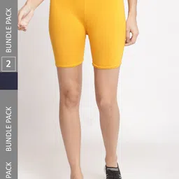 Jinfo Women Pack of 2 Mid Rise Cotton Cycling Sports Shorts-image-29