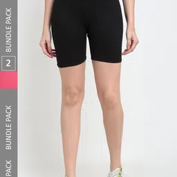 Jinfo Women Pack Of 2 Mid-Rise Above Knee Cycling Sports Shorts-image-98