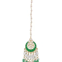 Crunchy Fashion Gold-Toned & Green Kundan Studded Gold-Plated Jewellery Set image 4