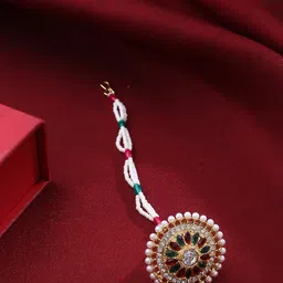 NVR Gold Plated Kundan Studded & Beaded Borla Maang Tika-picture-40