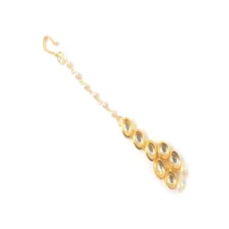 Runjhun Gold-Plated & White Kundan StuddedMaang Tika image 2
