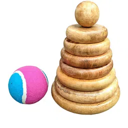 MUREN Kids Circle Pitthu Wooden Seven Stone Stacking Toys image 3