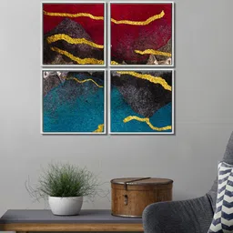 999Store Set of 4 Multi-Coloured Abstract Mountain Canvas Painting Wall Art image 1