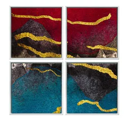 999Store Set of 4 Multi-Coloured Abstract Mountain Canvas Painting Wall Art image 2