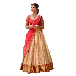 zecva Women's Raw Silk Unstitched Lehenga Choli Set image 1