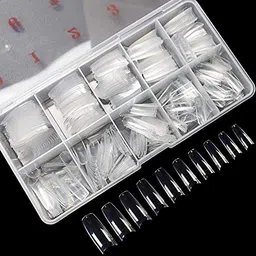 CHIROGRAPHY 100PCS Clear False Nails Tips Half Cover Lady French Style Acrylic Artificial Tip Manicure with Box of 10 Sizes for Nail Art Salons and Home DIY image 1