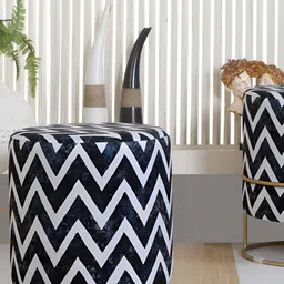 Shadowkart Grey & White Chevron Printed Ottoman image 1