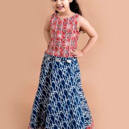 pspeaches Girls Blue & Red Printed Ready to Wear Lehenga &-picture-34