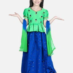 BownBee Girls Green & Blue Embellished Ready to Wear Lehenga & Choli-image-14