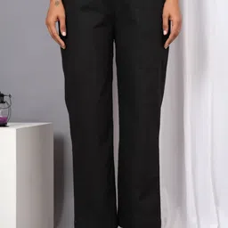 iqraar Women Regular Fit Black Pure Cotton Trousers-picture-27