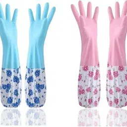meejeek Household Reusable Long Elbow Hand Gloves Dishwashing Kitchen Cleaning Laundry Wet and Dry Glove Set-picture-10