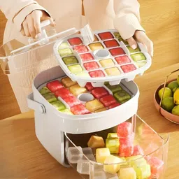 maycreate Double Layer 40 Grid Ice Cube Tray with Easy Press Lid and Storage Box White Plastic Ice Cube Tray image 2