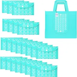 homestic Pack of 24 Smile Print Foldable Grocery/Shopping Bags For Women | Blue-picture-25
