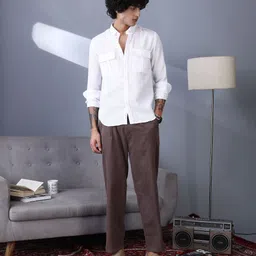 campus sutra Men Straight Fit Brown Corduroy Trousers image 4