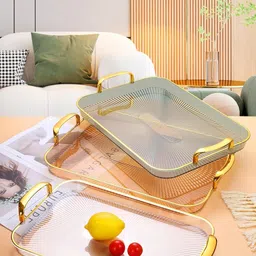 barepepe Premium Serving Tray Set for Kitchen Rectangle Stylish Design Fancy (Amber) Tray, Plate Serving Set image 2