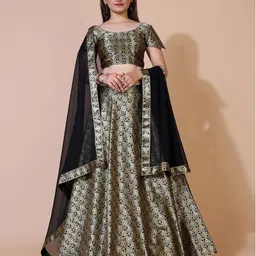 PRENEA Gold-Toned & Black Printed Ready to Wear Lehenga & Blouse With Dupatta-picture-27