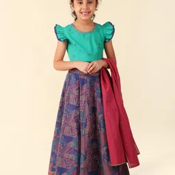 Fabindia Girls Printed Ready to Wear Lehenga & Blouse With Dupatta-picture-37
