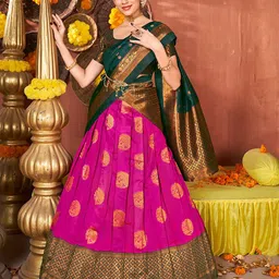 SHOPGARB Ethnic Motifs Woven Design Semi-Stitched Lehenga & Unstitched Blouse With Dupatta image 3