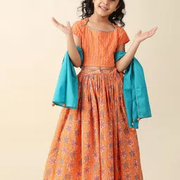Fabindia Girls Embroidered Ready to Wear Cotton Lehenga & Blouse With Dupatta-picture-49