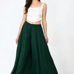 vesfrita Women Flared Dark Green Georgette Trousers image 4