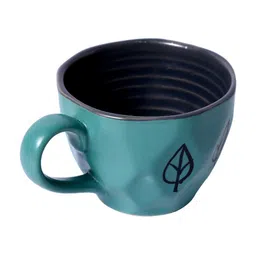 unravel india Pastel Leaf 110ml Blue & Black Ceramic (Set of 6) Tea Cup image 4