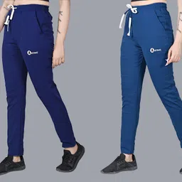 antrue Pack of 2 Women Solid Blue, Dark Blue Track Pants-picture-27