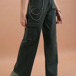 tokyo talkies Women Flared Green Cotton Blend Trousers image 1