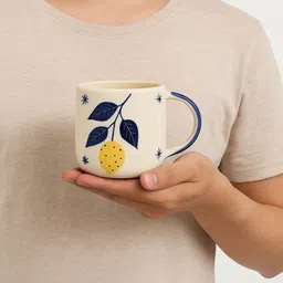 earthycraft Handcrafted Ceramic Lemon Print | 300 ml | Hand-Painted Design Ceramic Coffee Mug image 3